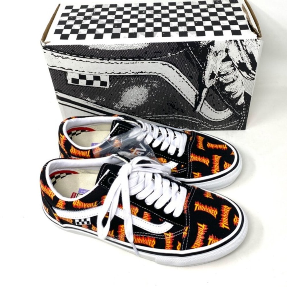 VANS x Thrasher Old Skool Skate Low Top Black Canvas Men’s Sneakers VN0005W0BML - Picture 6 of 10